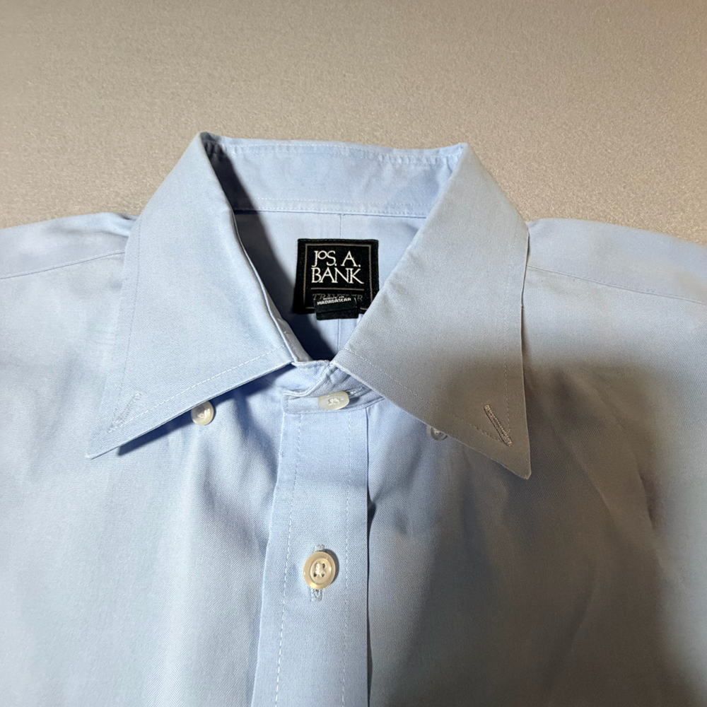 Jos. A. Bank Traveler Mens Dress Shirt 17-35 Light Blue Tailored Fit Cotton